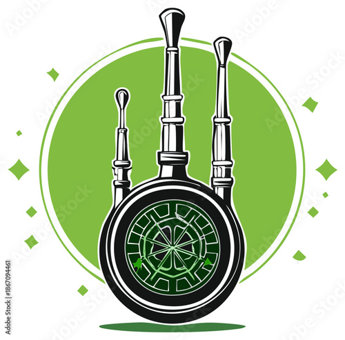 Futuristic Bagpipe Music Instrument with Roulette Wheel Design Gambling Entertainment