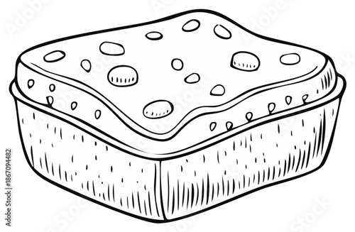 Sponge for washing dishes hand drawn vector outline illustration