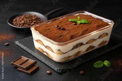 Delicious Homemade Tiramisu in a Glass Dish