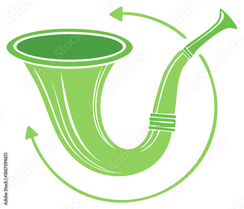 Green Curved Horn with Circular Arrows and Abstract Flow
