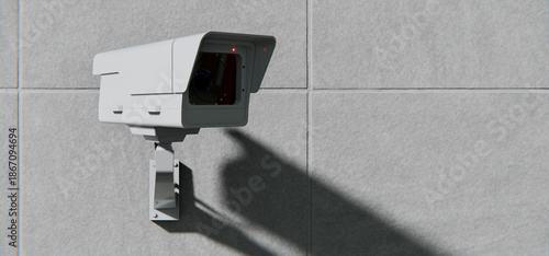 Security CCTV camera, surveillance and mounted on wall, total control background