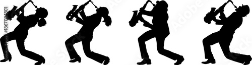 Set of silhouette saxophone player vector