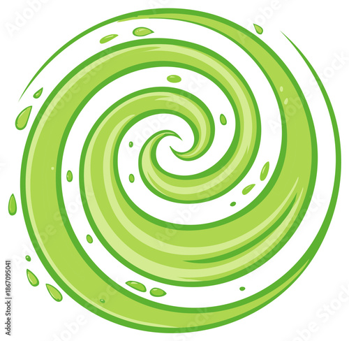 Green swirling liquid vortex or portal design element for ecological themes or organic design compositions