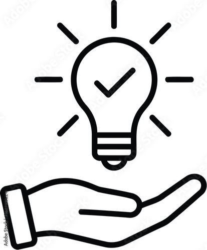 A hand gracefully presents a glowing lightbulb symbol with a checkmark signifying approved innovative ideas