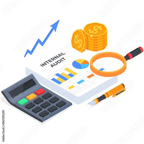 Internal Audit and Financial Analysis Isometric Illustration