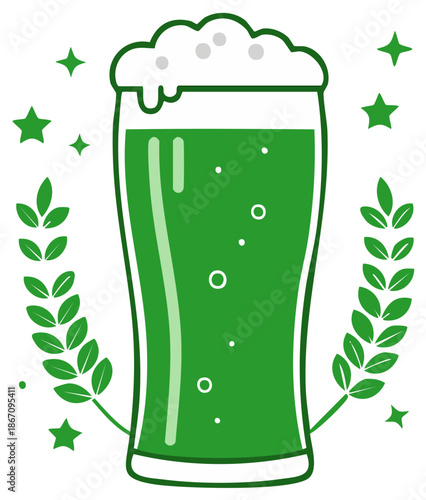 Festive Green Beer with Shamrock Leaves and Stars Graphic for Saint Patrick's Day Celebrations