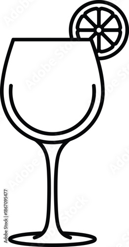 Simple line drawing of a tall glass with a citrus slice perfect for beverage concepts