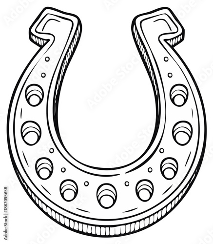 Drawn Horseshoe Illustration, Black and White, Isolated Lucky Charm