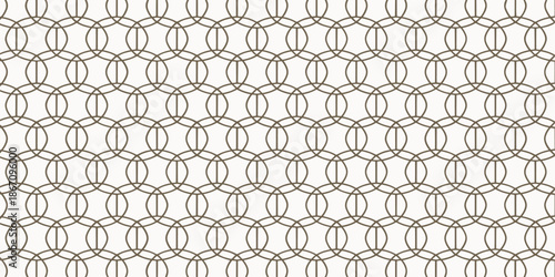 Geometric pattern of interconnected circles and vertical lines in a repeating sequence on a white background