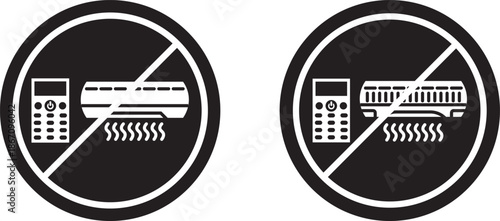 no Air conditioner icon. AC prohibition symbols. Cooling system forbidden graphic design. Forbidden Sign Air Conditioner ,black and red isolated silhouette. Forbidden air conditioner vector icon