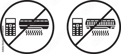 no Air conditioner icon. AC prohibition symbols. Cooling system forbidden graphic design. Forbidden Sign Air Conditioner ,black and red isolated silhouette. Forbidden air conditioner vector icon