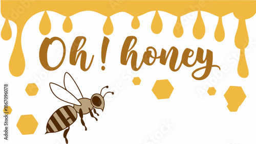 Flat vector illustration of the phrase “Oh Honey” presented in a stylized and decorative typographic design