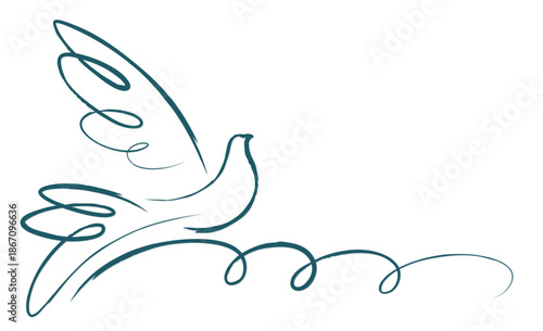 Sketch of a stylized blue flying pigeon.