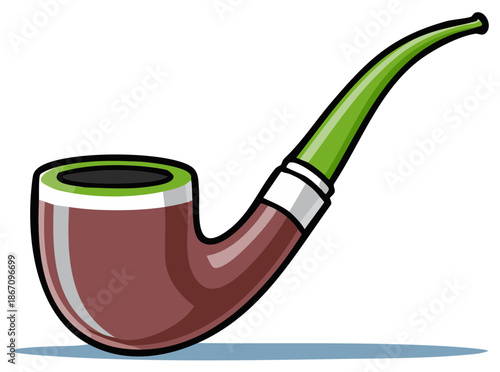 Classic Tobacco Pipe with Green Stem and Brown Bowl