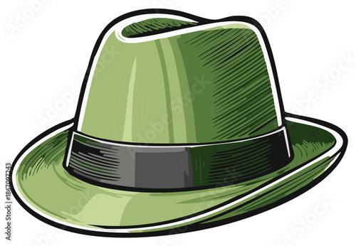 Green Fedora Style Hat Illustration Accessory Classic Formal Dress Attire