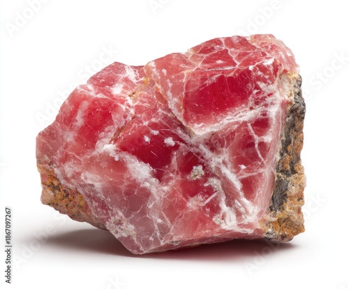Pinkish-red rock with white veining, rough texture