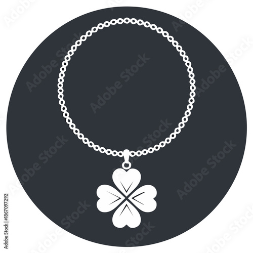 Elegant white necklace with four-leaf clover pendant on dark gray background