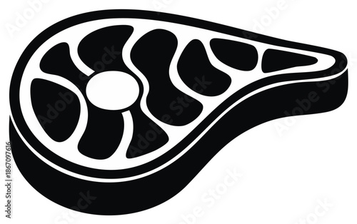 Black and White Steak Illustration: Fresh Meat Cut for Butchery and Culinary Design