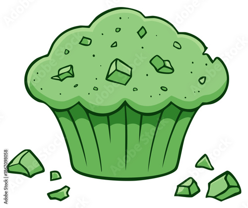 Green Muffin with Crumbled Topping and Bits Scattered Around