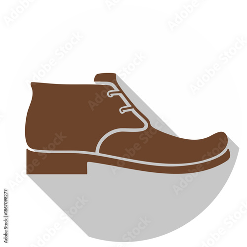 Men's Brown Casual Chukka Boot Flat Design Vector Icon with Long Shadow