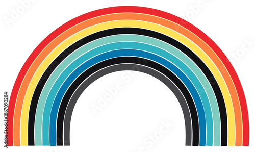 Brightly Colored Arching Rainbow with Multiple Layers and Bold Stripes