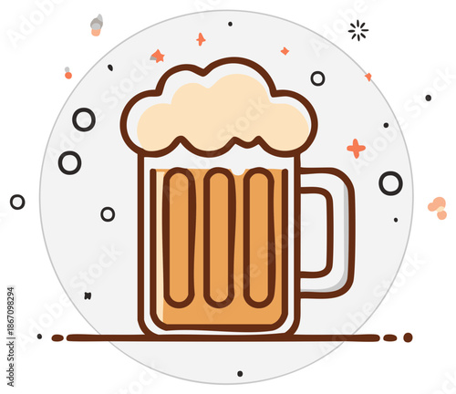 Mug of Beer with Head of Foam, Refreshing Drink, Alcohol Beverage Illustration