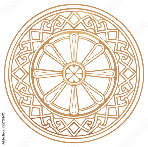 Ornamental Wheel Symbol with Floral Motifs in Bronze