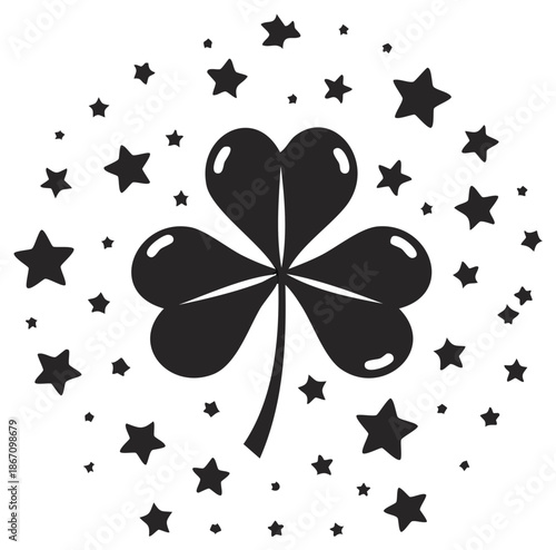 Lucky Clover and Stars Black Silhouette Graphic