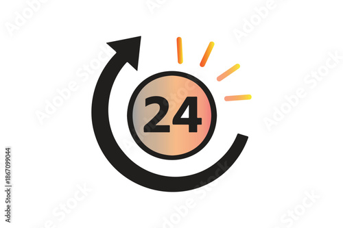 Twenty four hours service icon with day and night cycle