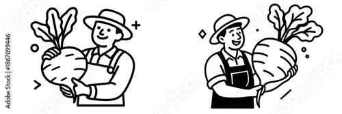 Gardener proudly holds large vegetable in vector illustration