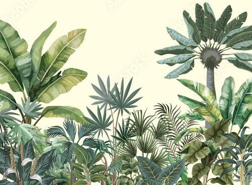 Tropical Banana Leaf Leaves Wallpaper Wall Mural Home Decor, Palm Trees Tropical Wallpaper , Jungle Landscape Mural Decor, Peel Stick and One Piece.