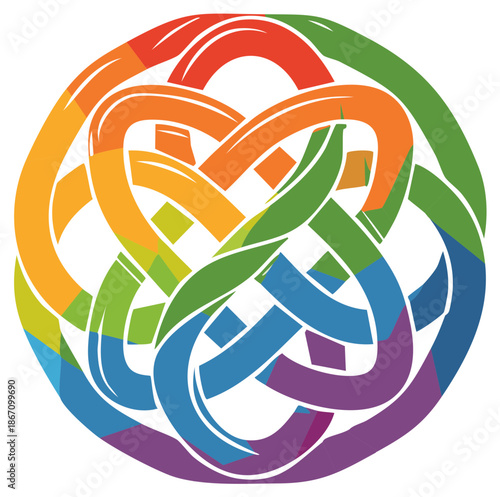 Vibrant Rainbow Celtic Knot Intertwined Circle Pattern Symbol of Unity
