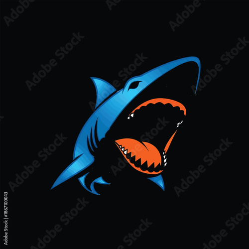 Aggressive Blue Shark with Open Mouth and Sharp Teeth Illustration.