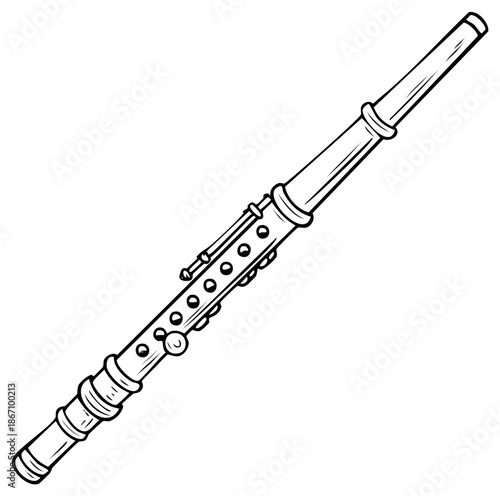 Black and white illustration of a traditional flute instrument