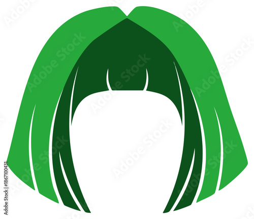 Vibrant Green Bob Wig Hairstyle Flat Design
