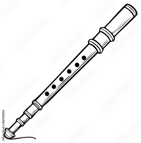 Simple line art drawing of a classic woodwind musical instrument flute recorder