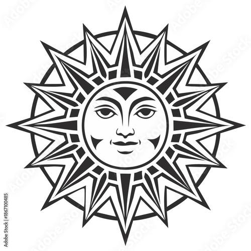 Stylized Sun Face Graphic Ornament Celestial Solar Icon Symbol Astrological Vector Illustration