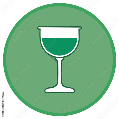 Wine glass flat design icon with long shadow on green circle