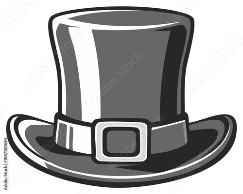 Cartoon Style Tall Top Hat with Buckle Accent Hat Illustration Icon