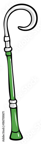 Cartoon cane with curved hook handle in green and white