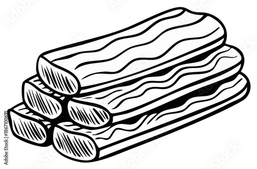 Stacked Timber Illustration Detailed Wood Cut Black and White Lumber