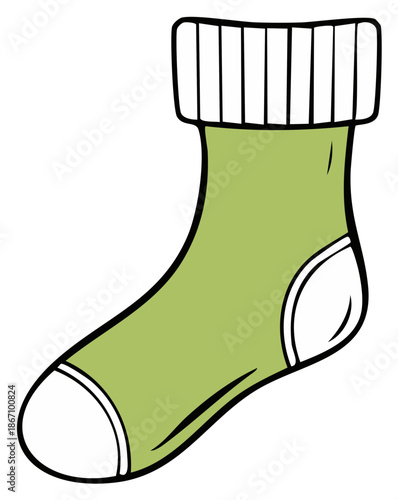 Cartoon illustration of a green sock with white accents