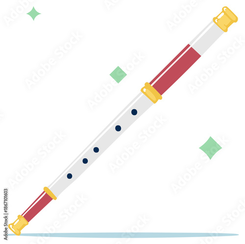 Colorful illustration of a stylized wind instrument isolated on a clean background.