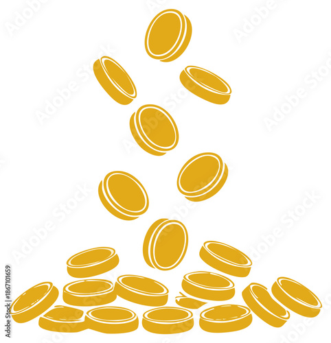 Cascading Gold Coins Illustration Symbolizing Financial Gain and Abundance