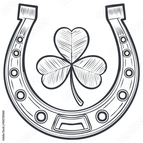 Lucky horseshoe with shamrock illustration for Saint Patrick's Day celebration