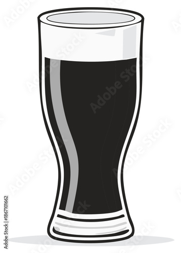 Stylized illustration of a tall glass of dark beer with white foam, perfect for pub or brewery branding.