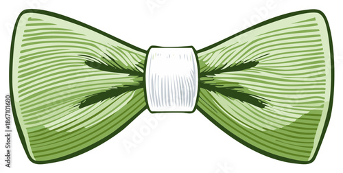 Stylish Green Bow Tie Illustration in a Classic Engraved Style Formal Menswear Accessory