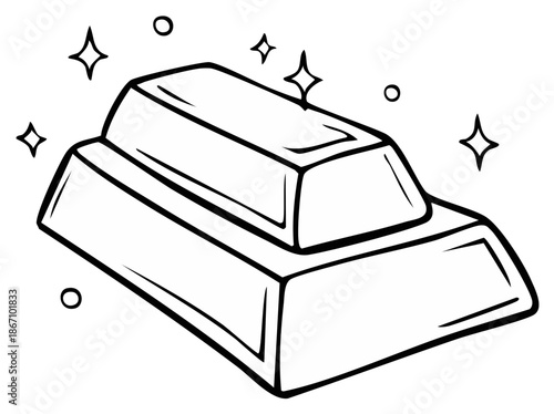 Outline Drawing of Stacked Gold Bars with Sparkle Accents Currency Finance