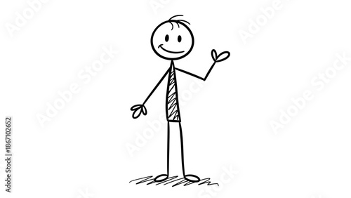 Happy stick figure smiling and showing a thumb up for approval in a bright studio.