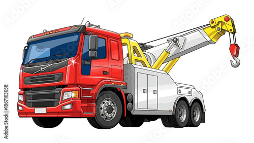 Red Tow Truck with Crane Illustration